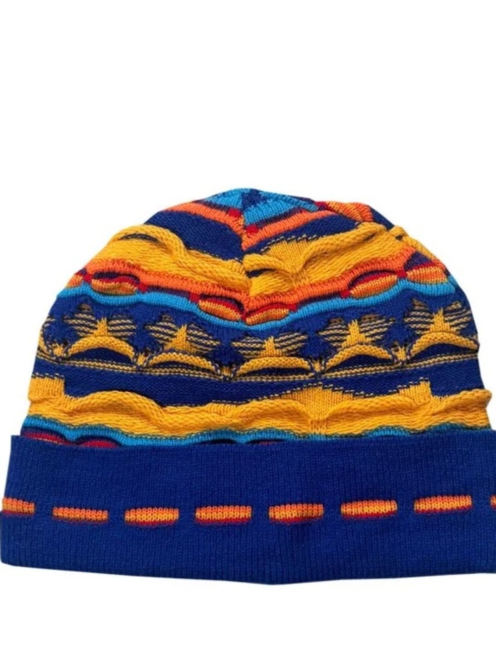 Vintage Textured Orange / Blue Beanie